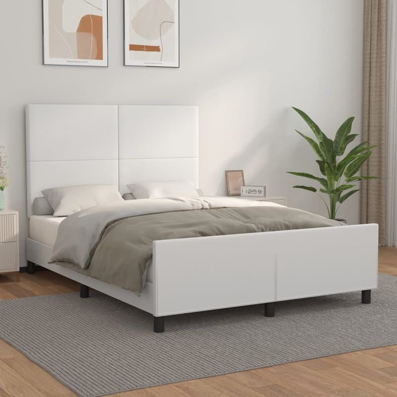 vidaXL Bettgestell mit Kopfteil Weiß 140x190 cm Kunstleder