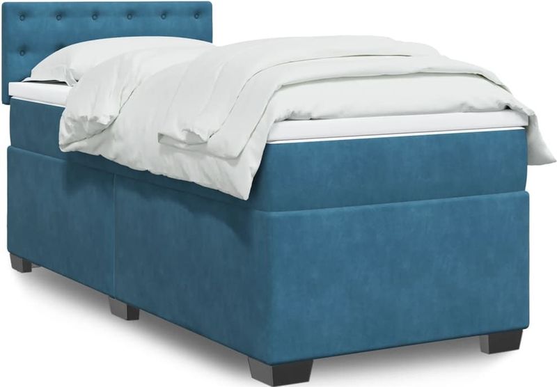 vidaXL Boxspringbett mit Matratze Dunkelblau 80x200 cm Samt