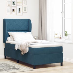 vidaXL Boxspringbett mit Matratze Dunkelblau 90x200 cm Samt