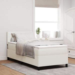 vidaXL Boxspringbett mit Matratze & LED Creme Einzel Cord-Stoff