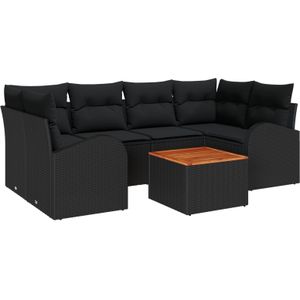 vidaXL 7-teiliges Garten Sofa Set mit Kissen Schwarz Poly Rattan Akazie,  2-Sitzer Garten Sofa mit Stauraum & Kissen Schwarz Poly Rattan