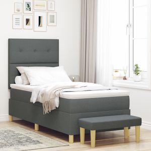 vidaXL Boxspringbett mit Matratze & Bank Dunkelgrau 100x200 cm Stoff