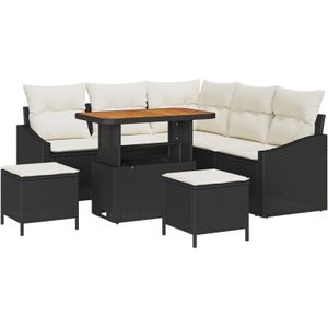 vidaXL 8-teiliges Garten-Sofa-Set mit Kissen Schwarz Poly Rattan Akazie,  2-Sitzer Garten-Sofa mit Kissen Schwarz Poly Rattan,  3-teiliges Garten-Dining-Set mit Kissen Schwarz Poly Rattan Akazie