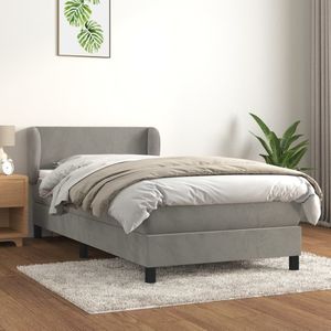 vidaXL Boxspringbett mit Matratze Hellgrau 100x200 cm Samt