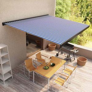 vidaXL Motorisierte Kassetten-Markise 350x250 cm Blau und Weiß