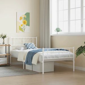 vidaXL Bettgestell mit Kopf- und Fußteil Metall Weiß 107x203 cm