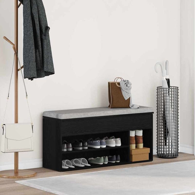 vidaXL Schuhbank Schwarz Eichen-Optik 102x30,5x45 cm Holzwerkstoff