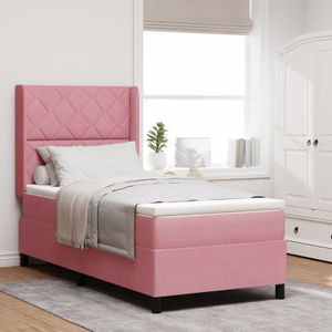 vidaXL LED Boxspringbett mit Matratze Rosa 90x190 cm Samt