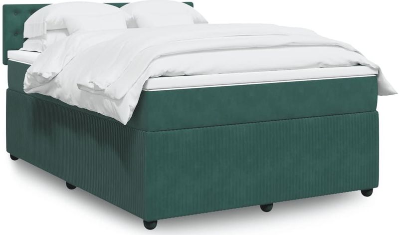 vidaXL Boxspringbett mit Matratze Dunkelgrün 160x200 cm Samt