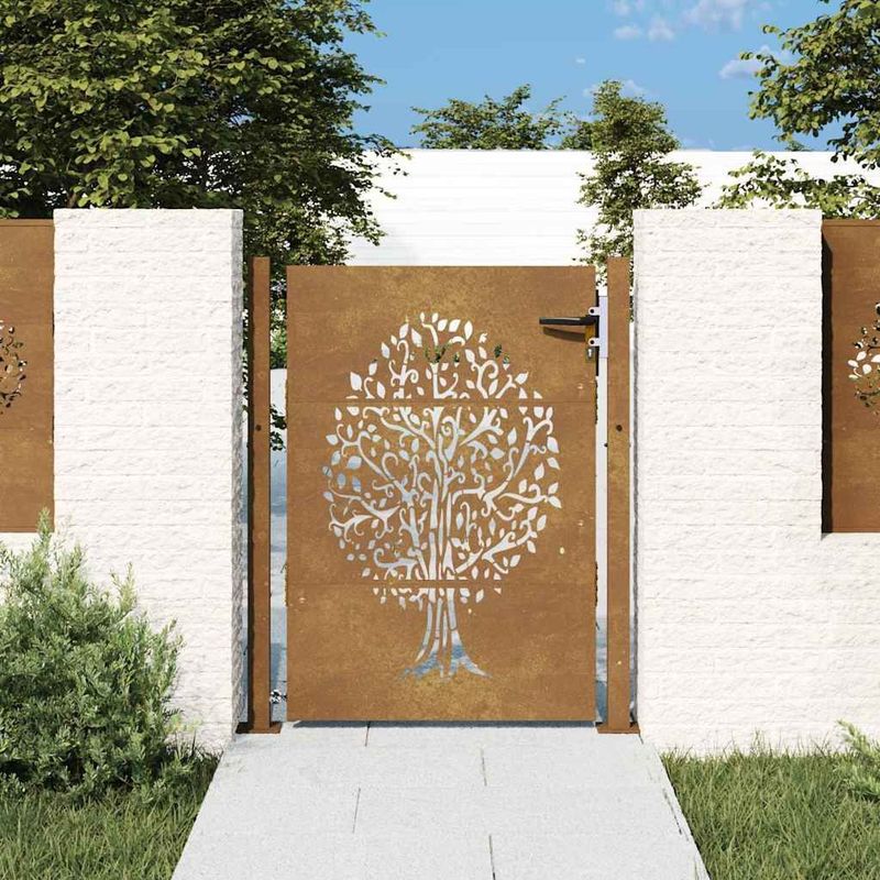 vidaXL Gartentor 105x130 cm Cortenstahl Baum-Design
