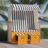 vidaXL Strandkorb mit Dach Poly Rattan & Massivholz Weiß & Blau