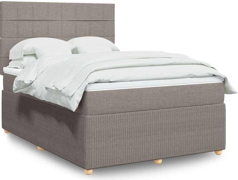 vidaXL Boxspringbett mit Matratze Taupe 160x200 cm Stoff