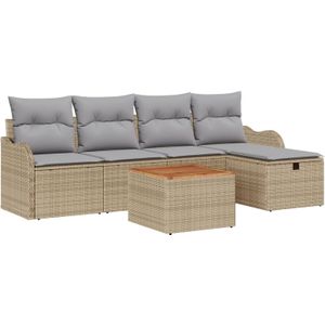 vidaXL 6-teiliges Garten Sofa Set mit Kissen Beiges Poly Rattan,  2-Sitzer Garten Sofa mit Kissen Beiges Poly Rattan