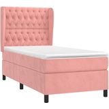 vidaXL Boxspringbett mit Matratze Rosa 100x200 cm Samt