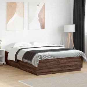 vidaXL Bettgestell mit LED Braun Eichen-Optik 120x200 cm Holzwerkstoff