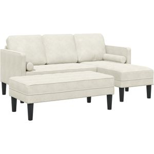 vidaXL Garten-Sofa mit Bank und Kissen L-förmiger Creme-Samt,  L-förmiges Sofa Creme 173x131x67 cm Samt,  Bank Creme 113 cm Samt