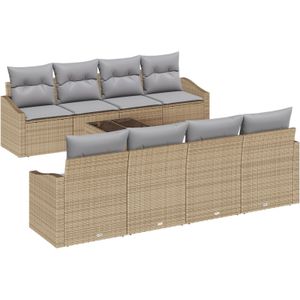 vidaXL 9-tlg. Garten-Sofagarnitur mit Kissen Beige Poly Rattan