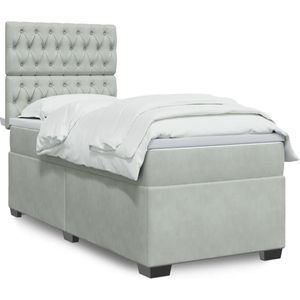 vidaXL Boxspringbett mit Matratze Hellgrau 90x190 cm Samt