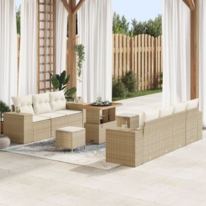 vidaXL 10-teiliges Garten Sofa Set mit Kissen Beige Poly Rattan Akazie,  3-teiliges Garten Esszimmer Set mit Kissen Beige Poly Rattan Akazie