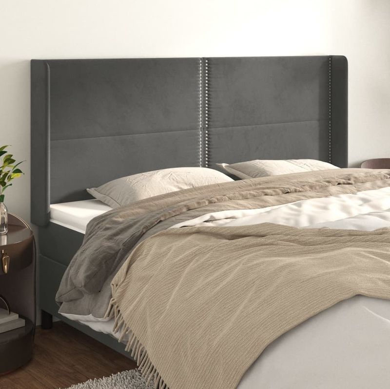 vidaXL Kopfteil mit Ohren Dunkelgrau 203x16x118/128 cm Samt