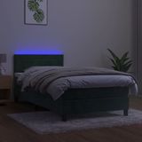 vidaXL Boxspringbett mit Matratze & LED Dunkelgrün 80x200 cm Samt