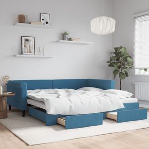 vidaXL Tagesbett Ausziehbar mit Schubladen Blau 100x200 cm Samt