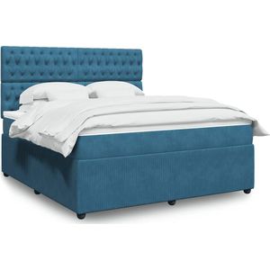 vidaXL Boxspringbett mit Matratze Dunkelblau 180x200 cm Samt