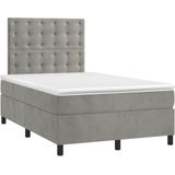 vidaXL Boxspringbett mit Matratze & LED Hellgrau 120x200 cm Samt