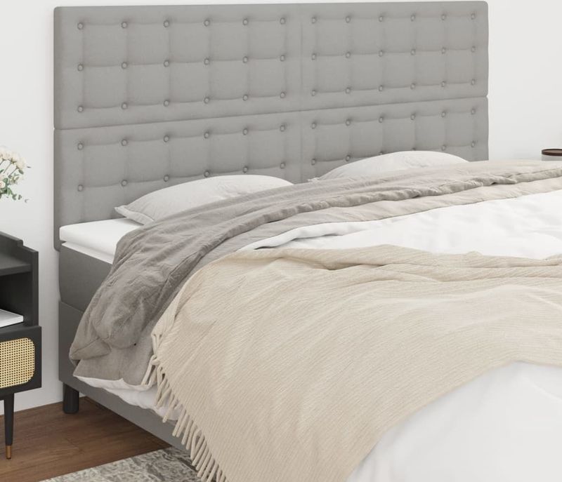 vidaXL Kopfteile 4 Stk. Hellgrau 90x5x78/88 cm Stoff