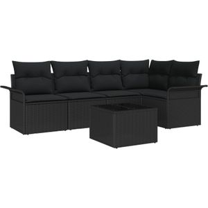 vidaXL 6-teiliges Garten Sofa Set mit Kissen Beige Poly Rattan,  2-Sitzer Garten Sofa mit Stauraum & Kissen Schwarz Poly Rattan