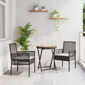 vidaXL 3-teiliges Garten-Bistro-Set mit Kissen Schwarz Poly-Rattan