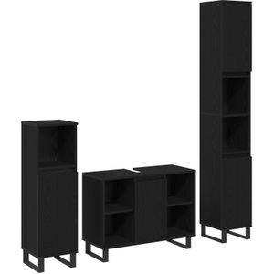 vidaXL 3-teiliges Badezimmermöbel Set Schwarze Eiche Holzwerkstoff,  Badezimmer Schrank Schwarze Eiche 30x30x190 cm Holzwerkstoff,  Badezimmer Schrank Schwarze Eiche 30x30x100 cm Holzwerkstoff