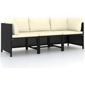 vidaXL 3-Sitzer-Gartensofa mit Auflagen Schwarz Poly Rattan