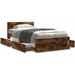 vidaXL Bettgestell mit Kopfteil Räuchereiche 100x200 cm Holzwerkstoff