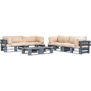 vidaXL 6-tlg. Outdoor-Lounge-Set Paletten Kissen in Sandfarben Holz