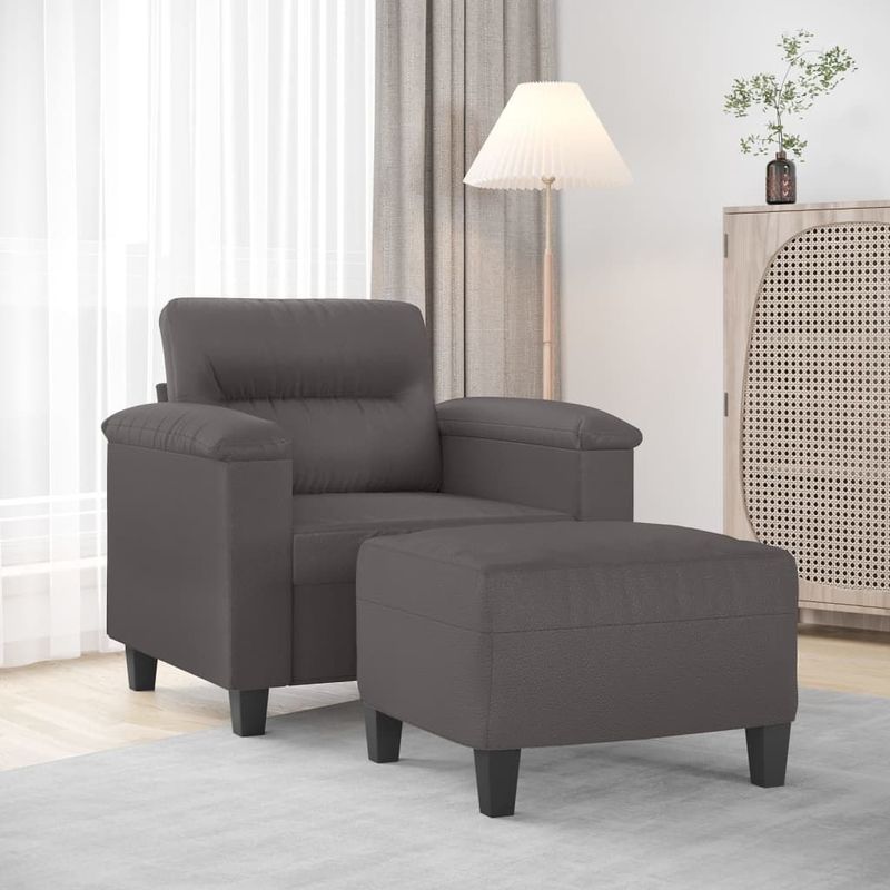 vidaXL Sessel mit Hocker Grau 60 cm Kunstleder