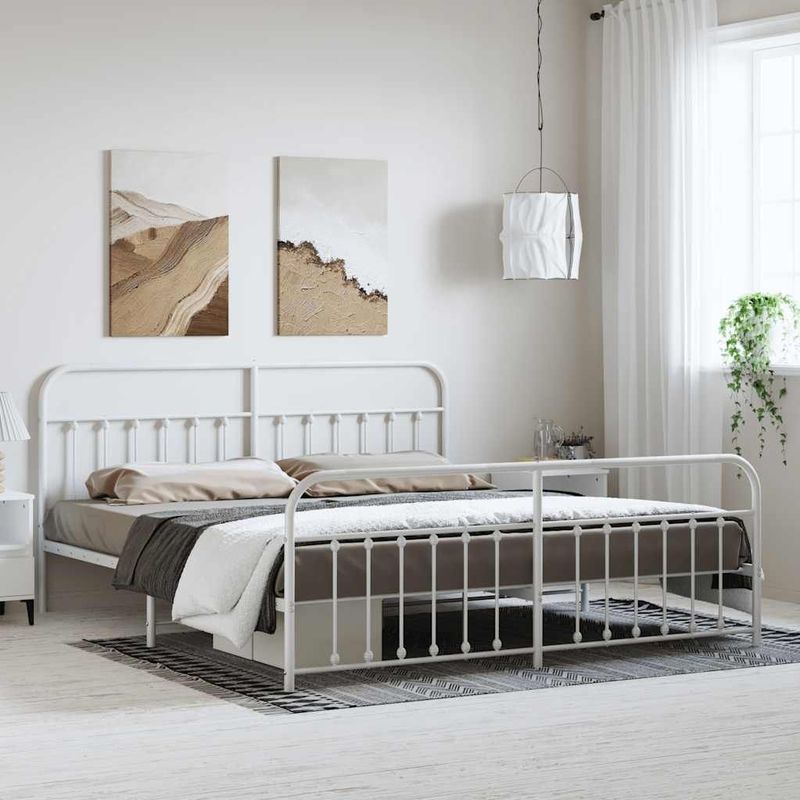 vidaXL Bettgestell mit Kopf- und Fußteil Metall Weiß 183x213 cm