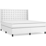 vidaXL Boxspringbett mit Matratze Weiß 160x200 cm Kunstleder