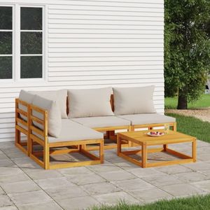 vidaXL 5-tlg. Garten-Lounge-Set mit Hellgrauen Kissen Massivholz