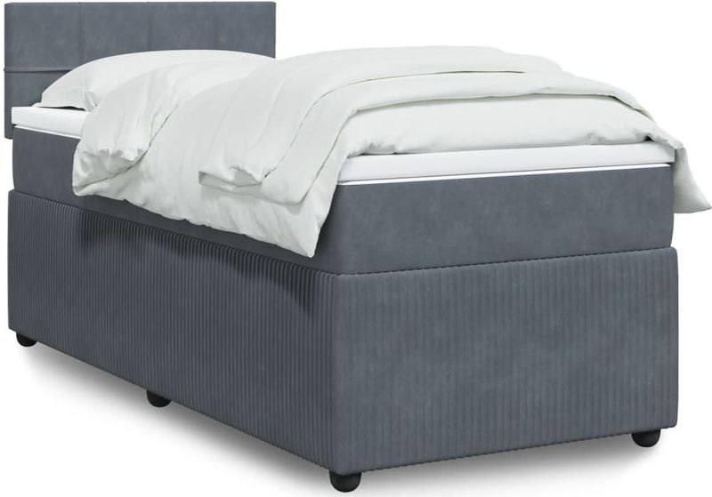 vidaXL Boxspringbett mit Matratze Dunkelgrau 80x200 cm Samt