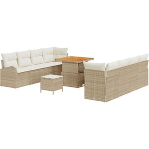 vidaXL 11-teiliges Garten Sofa Set mit Kissen Beige Poly Rattan Akazie,  2-Sitzer Garten Sofa mit Kissen Beige Poly Rattan,  3-teiliges Garten Esszimmer Set mit Kissen Beige Poly Rattan Akazie