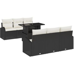 vidaXL 7-Teiliges Garten-Sofa-Set mit Kissen Schwarz Poly Rattan,  2-Sitzer Garten-Sofa mit Stauraum und Kissen Schwarz Poly Rattan