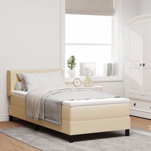 vidaXL Boxspringbett mit Matratze Creme 90x200 cm Stoff,  Kopfteil Diamantblockdesign Creme 90 cm Stoff
