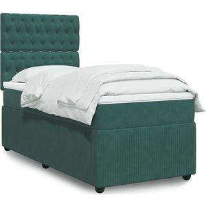 vidaXL Boxspringbett mit Matratze Dunkelgrün 80x200 cm Samt