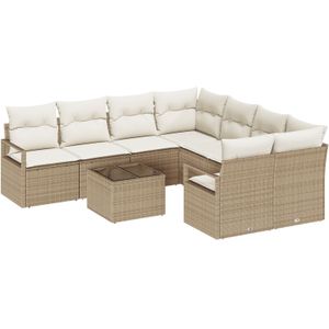 vidaXL 9-teiliges Garten Sofa Set mit Kissen Beige Poly Rattan,  2-Sitzer Garten Sofa mit Stauraum & Kissen Beige Poly Rattan