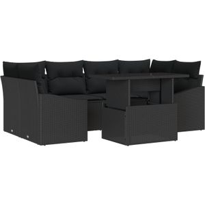 vidaXL 7-tlg. Garten-Sofagarnitur mit Kissen Schwarz Poly Rattan
