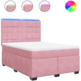 vidaXL Boxspringbett mit Matratze Rosa 140x190 cm Samt