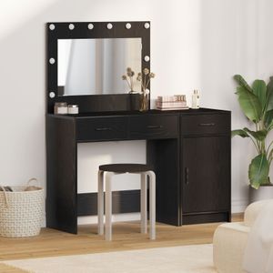 vidaXL 2-tlg. Schminktisch-Set mit LED in Schwarz aus Holzwerkstoff