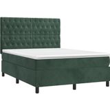 vidaXL Boxspringbett mit Matratze Dunkelgrün 140x190 cm Samt