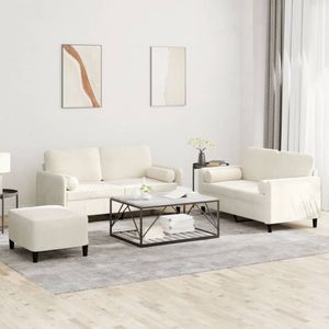 vidaXL 3-tlg. Sofagarnitur mit Kissen Creme Samt